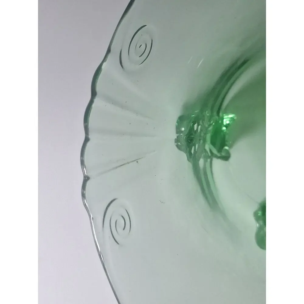 Vintage Fostoria #2470 Green Uranium Glass Four-Toed Console Bowl 11” 1930s